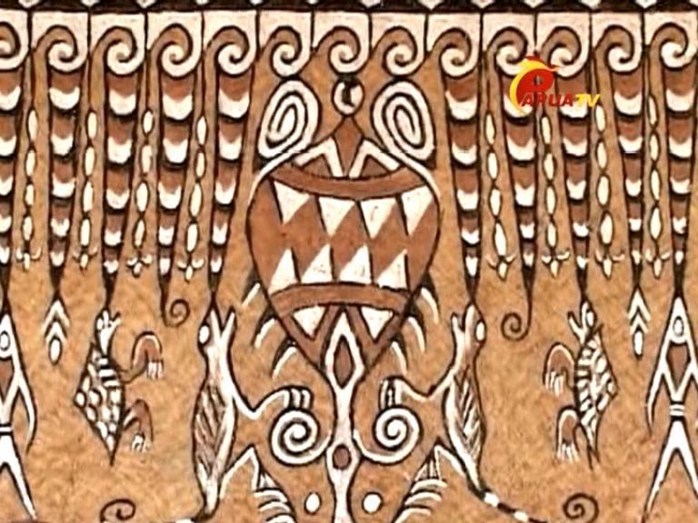 インドネシア・パプアの樹皮絵画・作家オンゲ氏作品『神の糧』 - 美術、工芸品